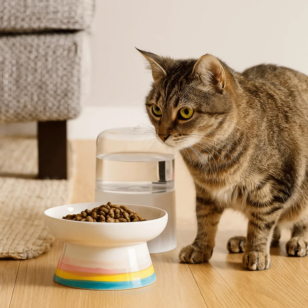 

Ceramic Cat Bowl Flat/Slanted Mouth Handmade Pet Food Bowl Anti Tipping Cervical Spine Protection Pet Drinking Feeder