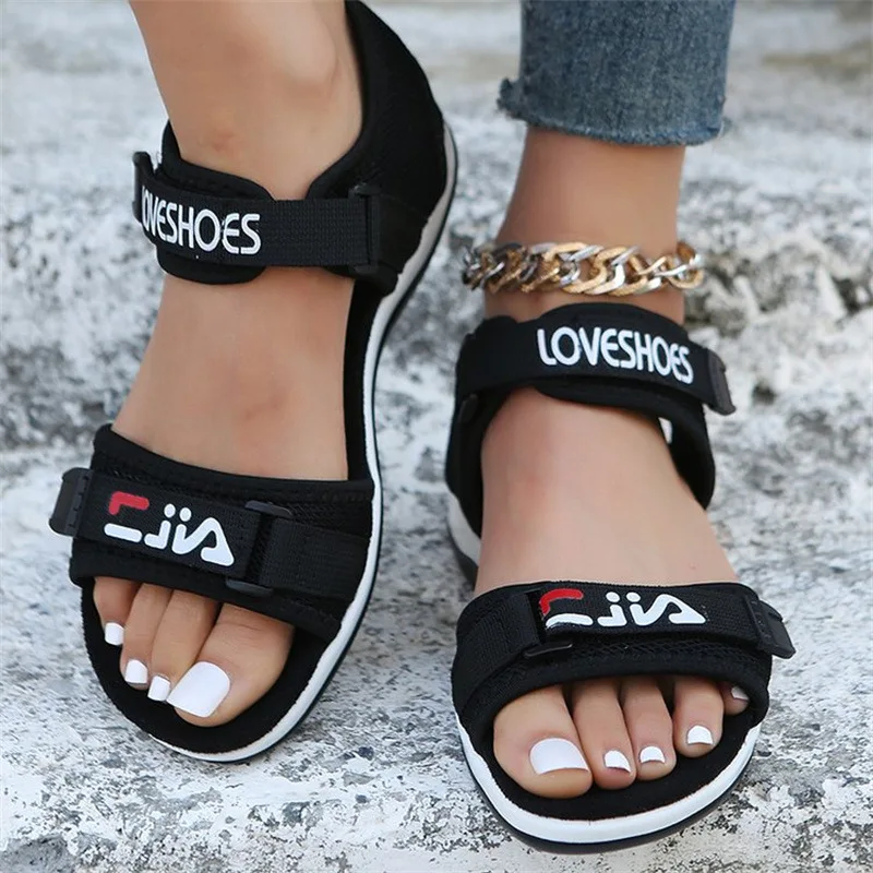 

2025 Spring and Summer New Women's Shoes Sporty Style Flat Open-Toe Hook-and-Loop Sandals
