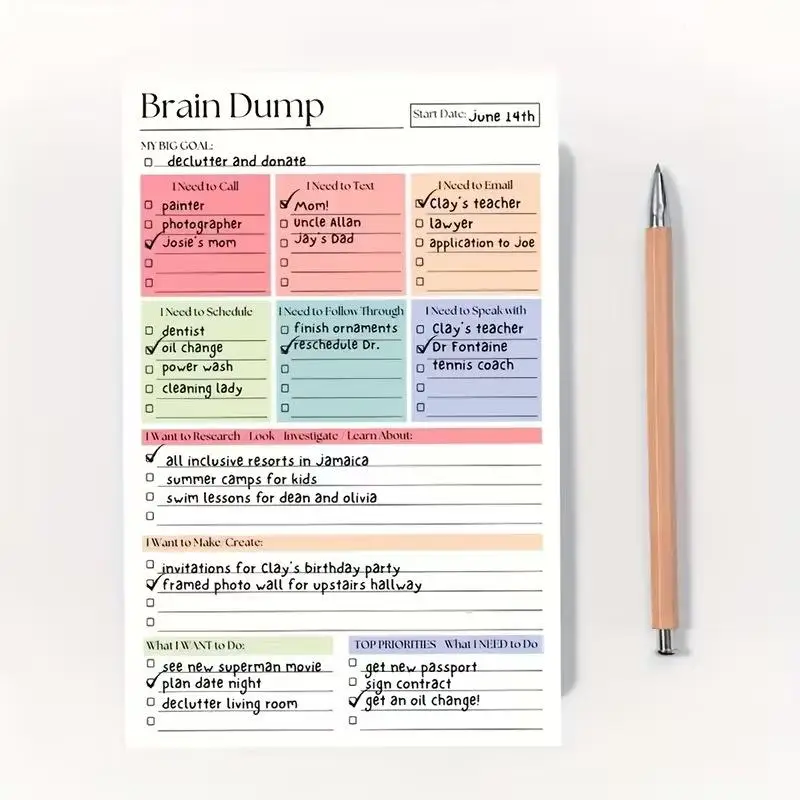 50/150 Sheets Undated Minimalist Journal Brain Dump Notebook A5 To-Do List & Task Manager For Project Planning Self-Organization