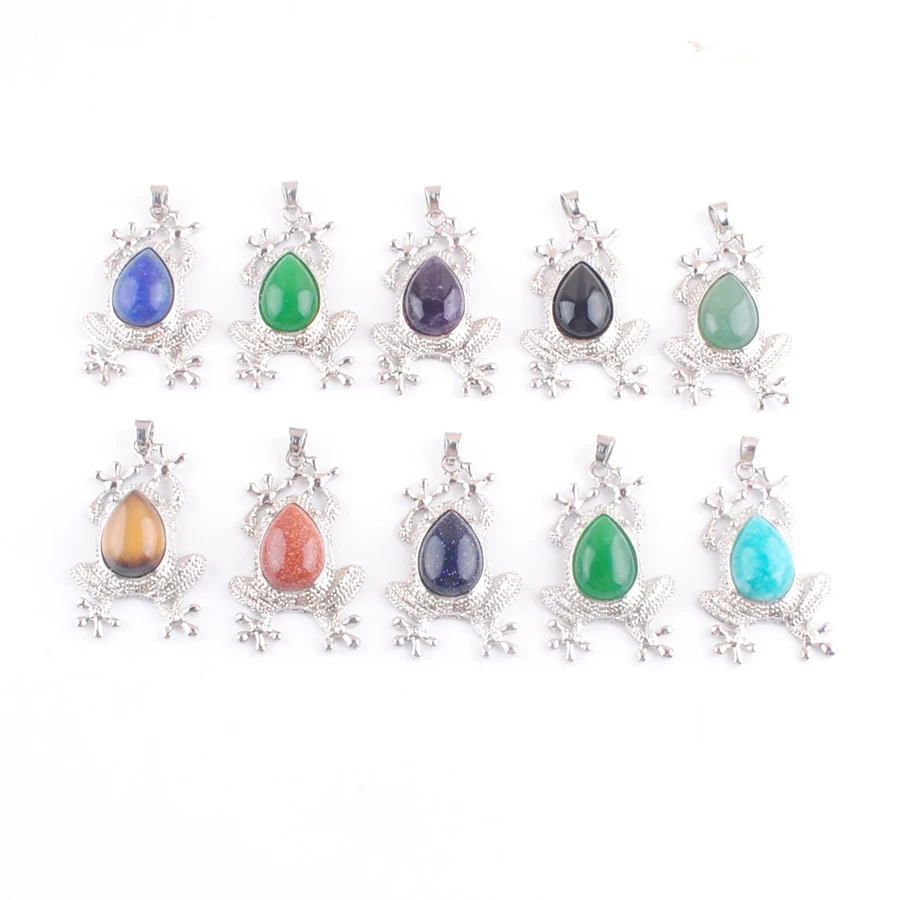 Natural Gem Stone Animal Frog Shape Pendants Reiki Chram Amulet Jewelry Gift Pretty for Women Lucky Girls 10Pcs ABN496