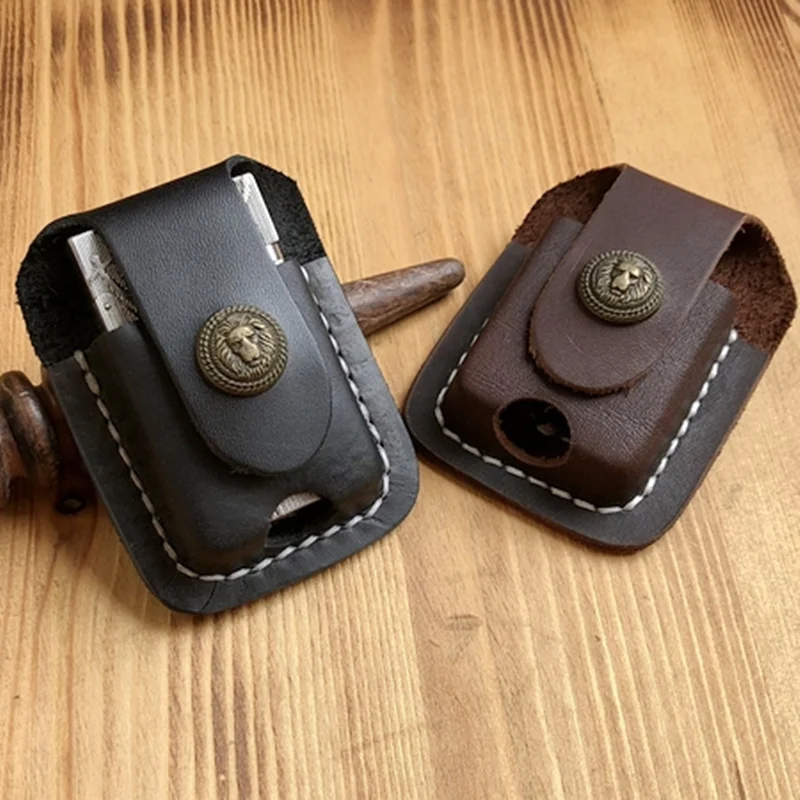 Genuine Leather Lighter Case Cowhide Custom Protective Sleeve Lighter Storage Holster Belt Bag Handmade for Zippo Lighter Shell