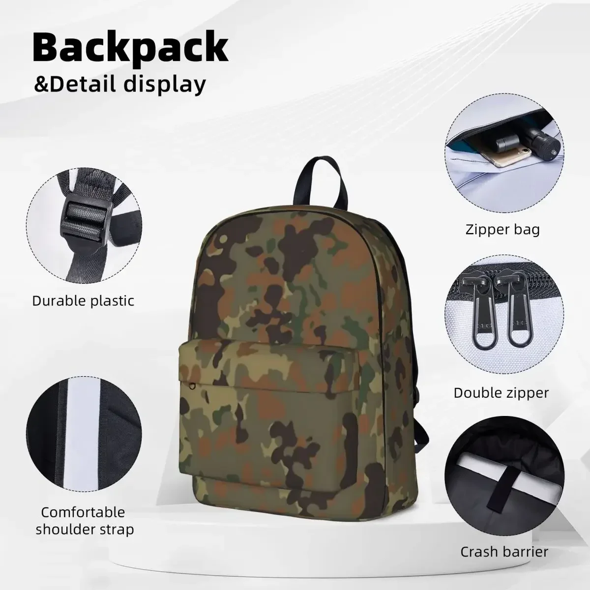 Flecktarn Camouflage Backpacks Large Capacity Student Book bag Shoulder Bag Laptop Rucksack Travel Rucksack Children School Bag