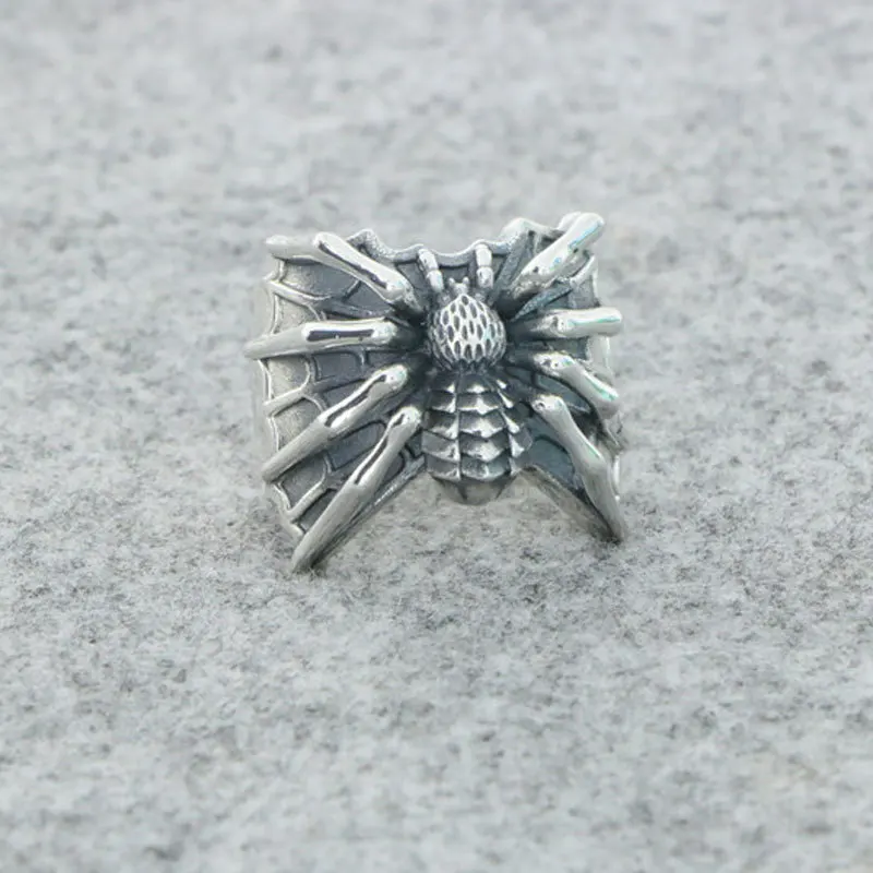 Sterling Silver Dark Spider Ring ins Small Design Gothic Individualized Cool Wind Adjustable Couple Ring