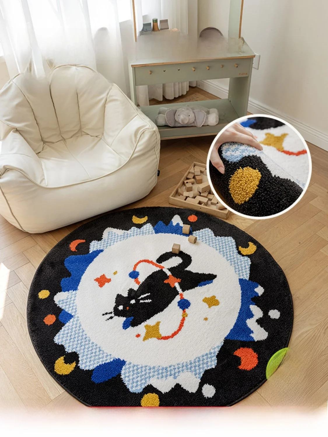 

Декоративный коврик из молочного шелка, круглый, для спальни, детской комнаты, прикроватный, без формальдегида, с мультяшным животным принтом