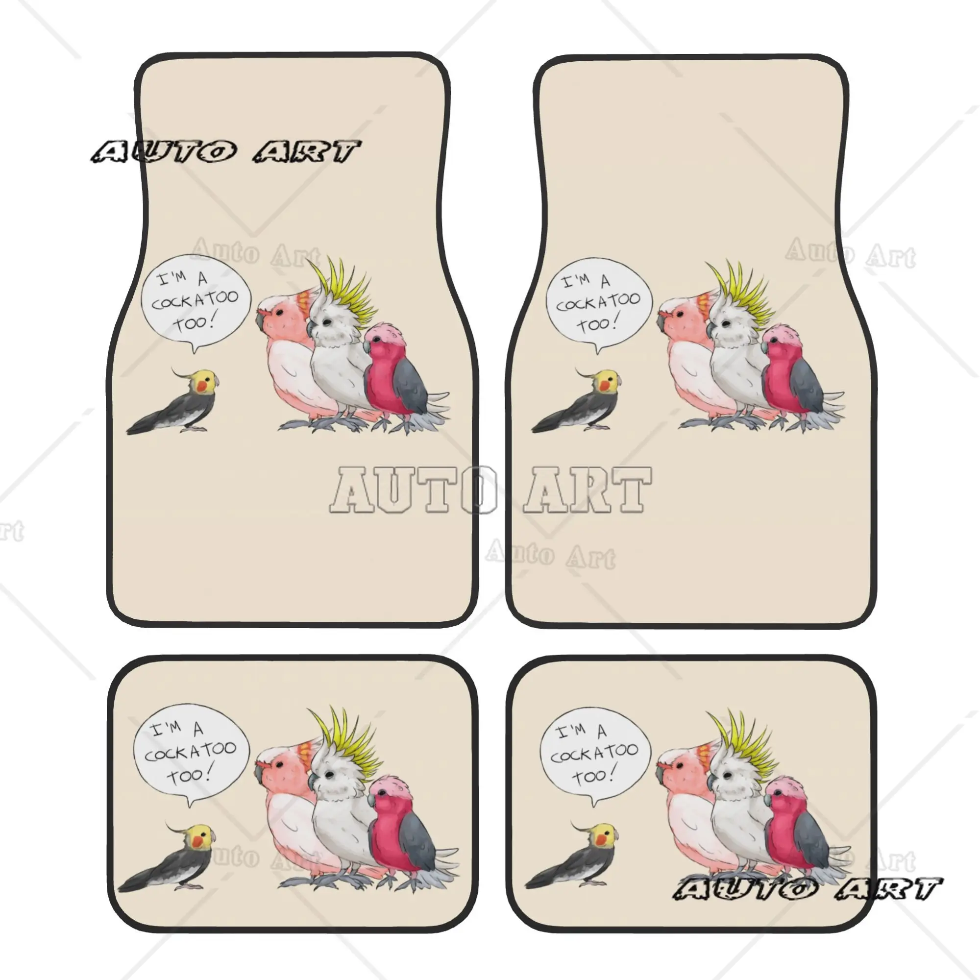 Funny Cockatoo Cockatiel Car Floor Mats of 4 Pieces Crystal Velvet Rugs Parrot Birds Universal Car Front Rear Carpets Foot Mats
