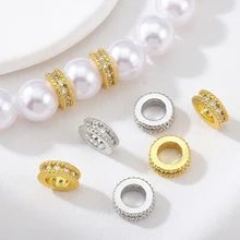 2pcs 4pcs 8pcs 18K Gold Plated Brass with Zircon Round Spacer Beads For Beading Metal Separator Bead DIY Jewelry Making Supplies