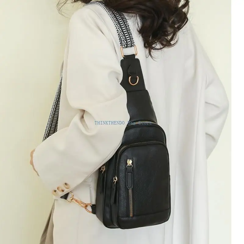 

340D Fashionable Ladies Vintage Crossbody Fanny Pack Soft PU Leather Chest Bag Purse