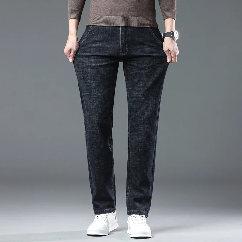 SULEE New High Quality Jeans Men\'s Business Casual Straight Denim Pants Stretch Fashion Classic Work Trousers Blue Black Male