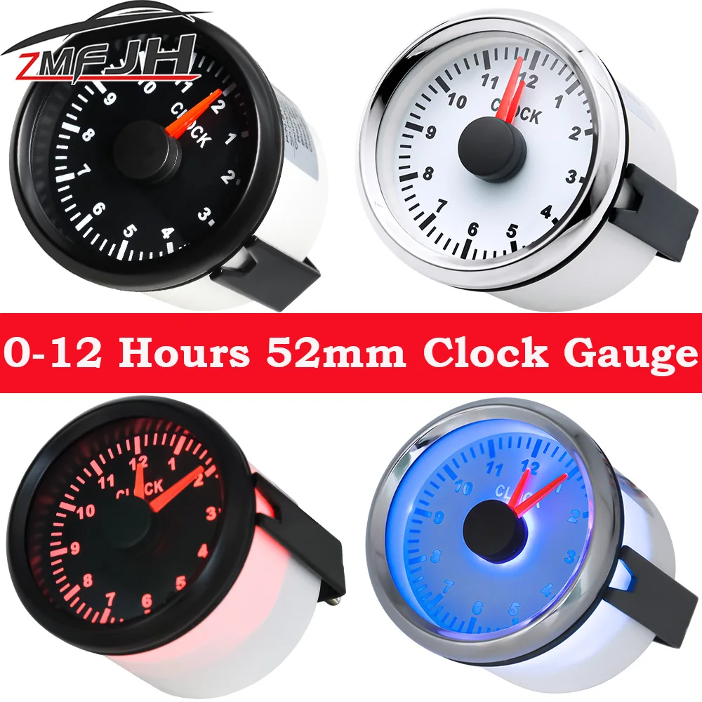 A 12 Hours Red Pointer Type Clock Gauge 52mm Car Boat Clock Meters Hourmeters With LED Backlight For Marine Boat Car Customized