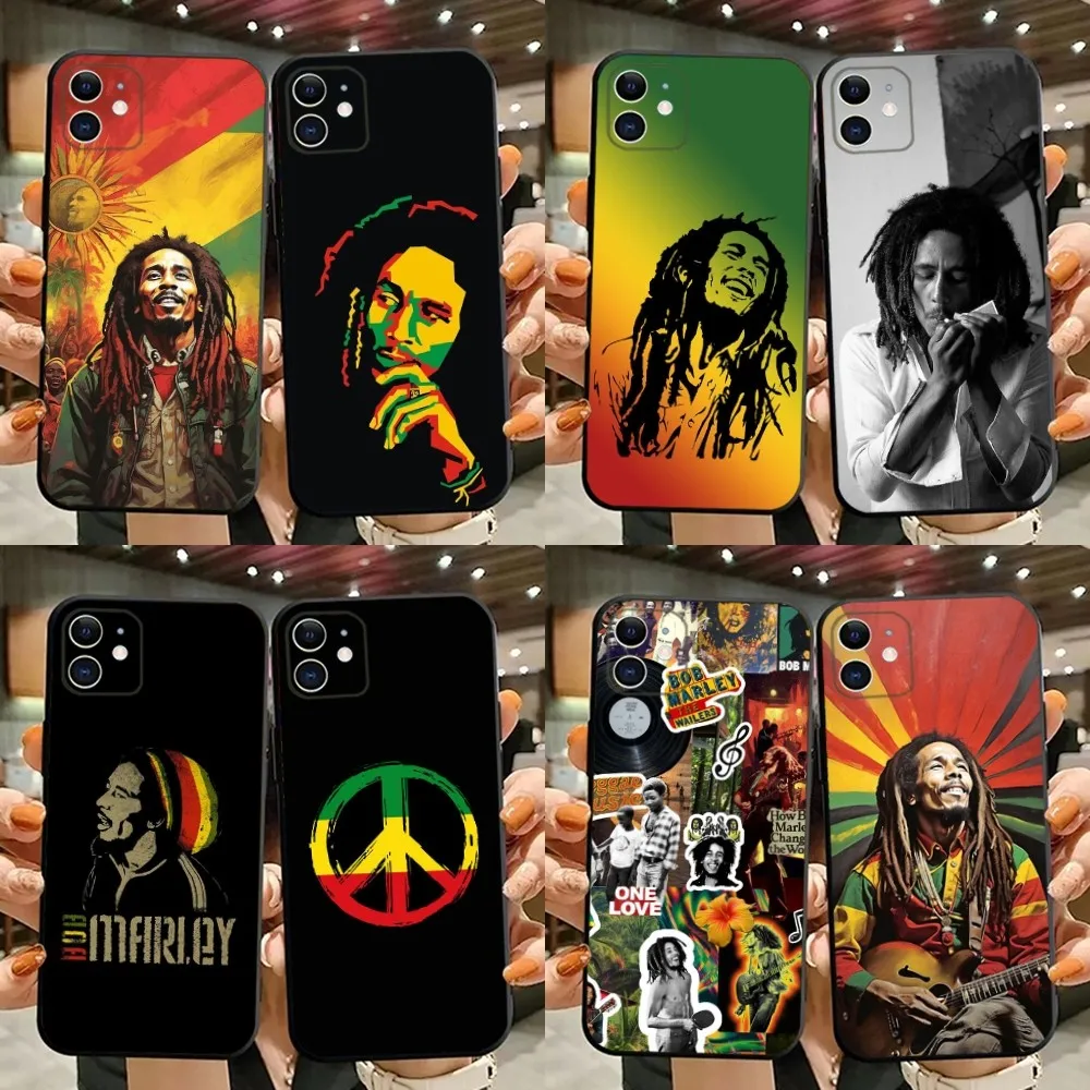 Singer Bob M-Marley Phone Case For iPhone 15,14,13,12,11,Plus,Pro Max,XS,X,XR,SE,Mini,8,7 Soft Silicone Black Cover