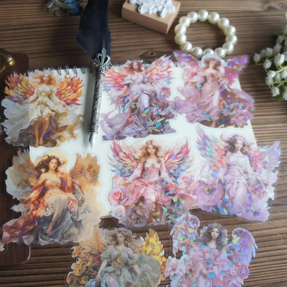 

5pcs Laser Diamond Pattern Elegant Flying Goddess Style PVC Transparent Sticker Scrapbooking DIY Gift Decoration Tag