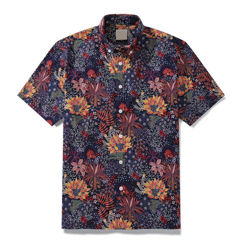 Hawaiian Flower Pattern Casual Mens Shirts Print With Short Sleeve For Korean Harajuku Clothing Blouse Oversized Floral Camisa