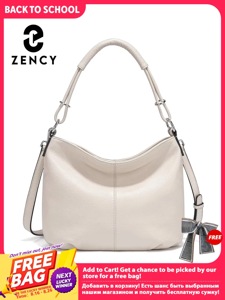 Zency Beige New Women's Soft Cowhide Leather Shoulder Bag Crossbody Satchels Leather Hobo Bag Black Cowhide Natural Bag Brown