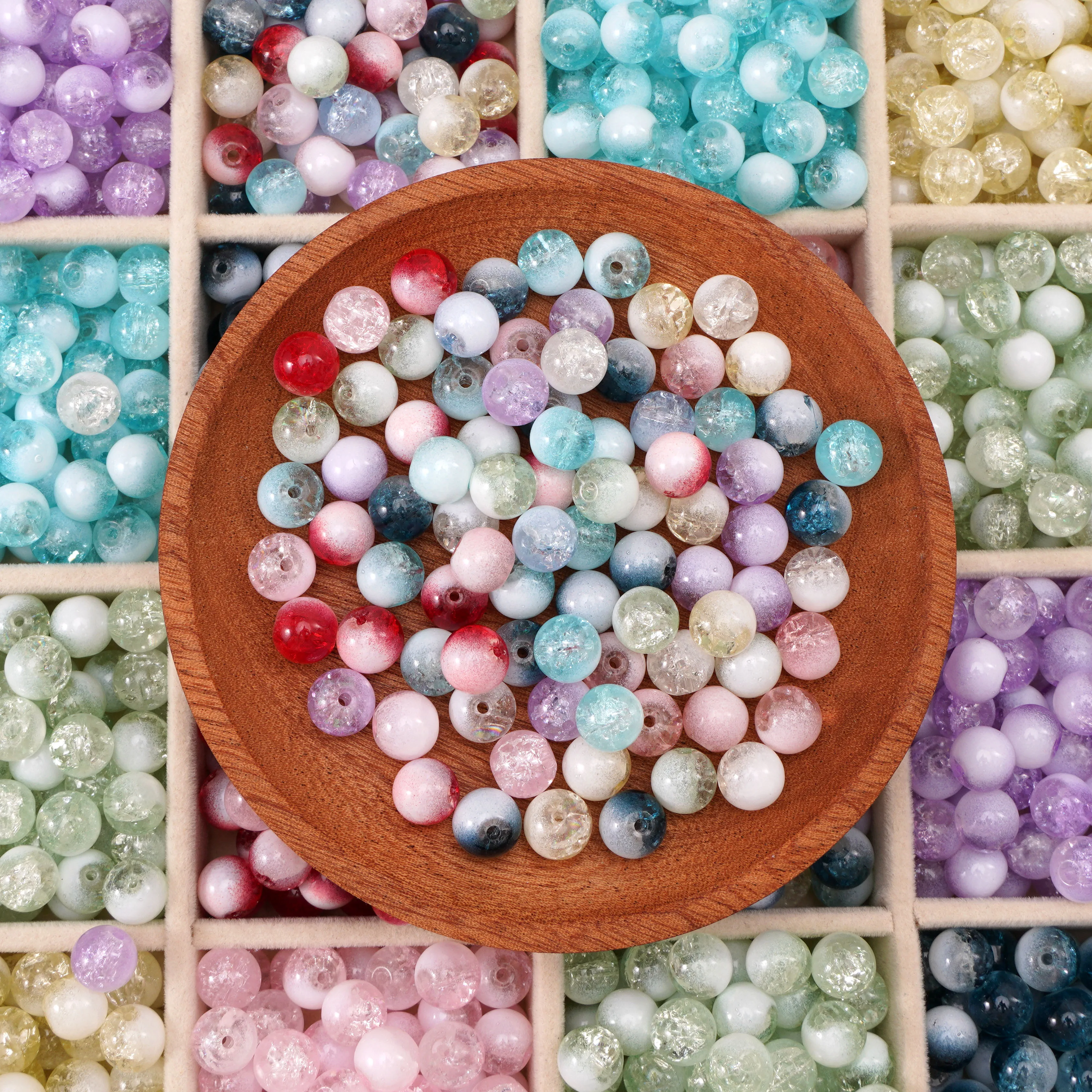 

8/10 мм 20/30 шт. разноцветные стеклянные круглые бусины с кракле, свободные бусины-разделители для изготовления ювелирных изделий, браслет, ожерелье, аксессуары