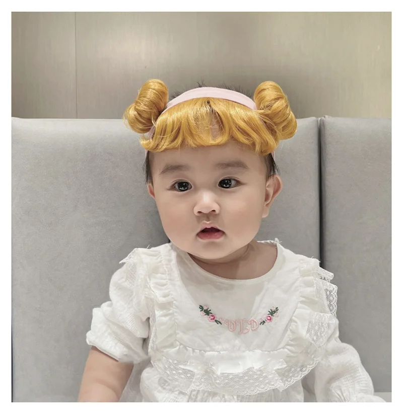 Cute Hair Accessories Infant Baby Girl Gold Balls Wig Hat Hairpiece Newborn Children Kids Girls Cosplay Headbands Headwear