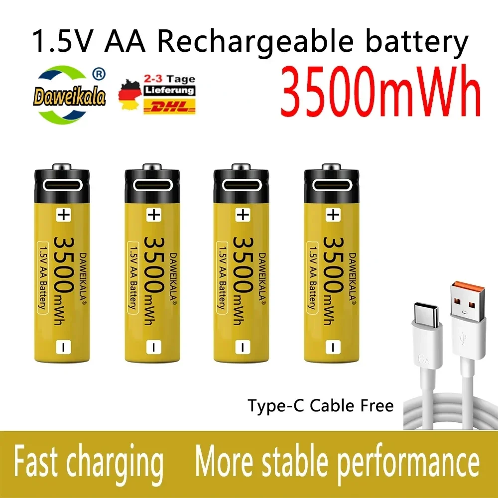 

AA 1.5V AA Rechargeble Battery NiZn Battery Stable performance long usage time camera toys battery Type-C fast charging