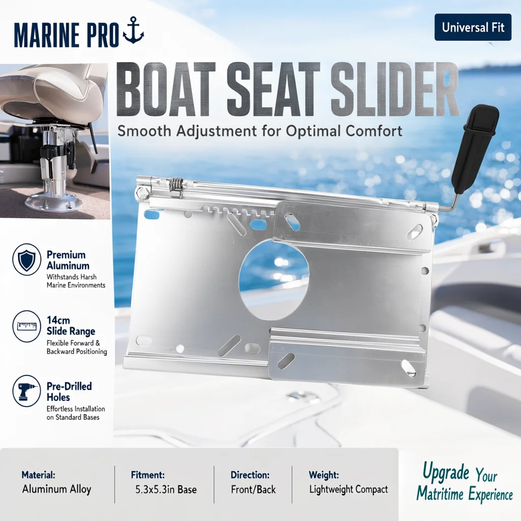 Aluminum Boat Seat Slider with Handle, Marine Seat Slide Rail for Standard 5.3×5.3 Inch Boat Seat Pedestal Base