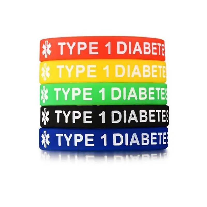 A52E Medical Alert Type 1/2 Diabetes Bracelet 5Pcs Silicone Wristband Lightweight 7.5’’ Diameter Wearable Band for Kids