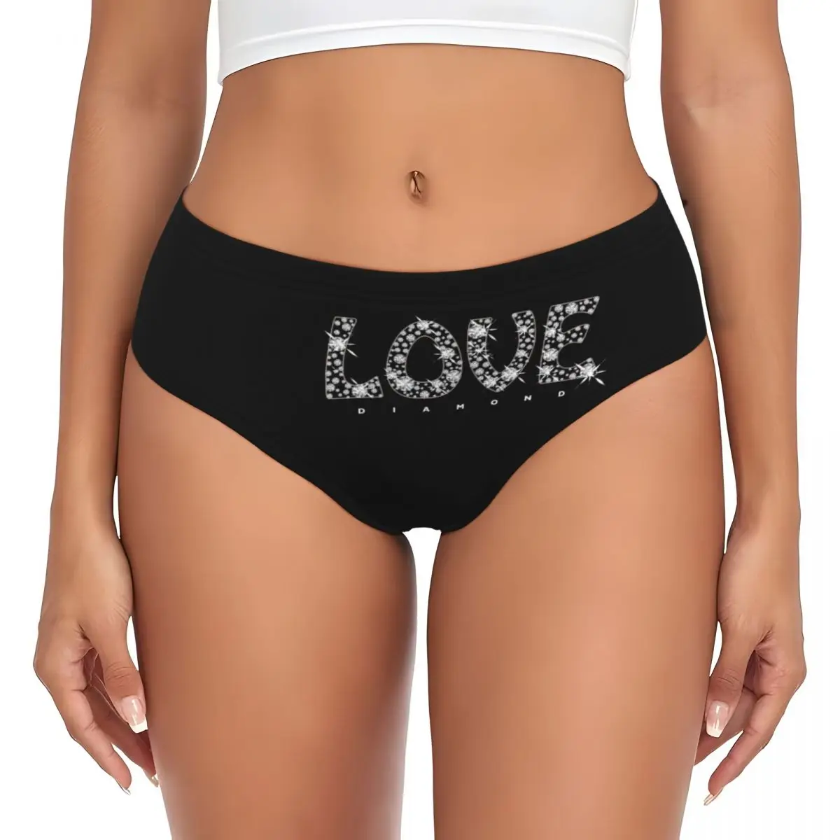 

Custom Women's Love Diamond Panties Stretch Bling Rhinestone Briefs Underwear