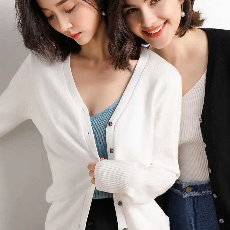 Women 2023 New Cardigan Sweater Jacket Jacket Cropped Air-conditioned Shirt Thin Korean Version Spring Autumn/winter Knitwear