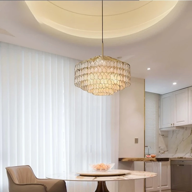 الفرنسية الفاخرة النحاس LED الثريا خمر الدمعة شكل قذيفة قلادة ضوء غرفة المعيشة دراسة مطعم غرفة نوم مصباح معلق #4