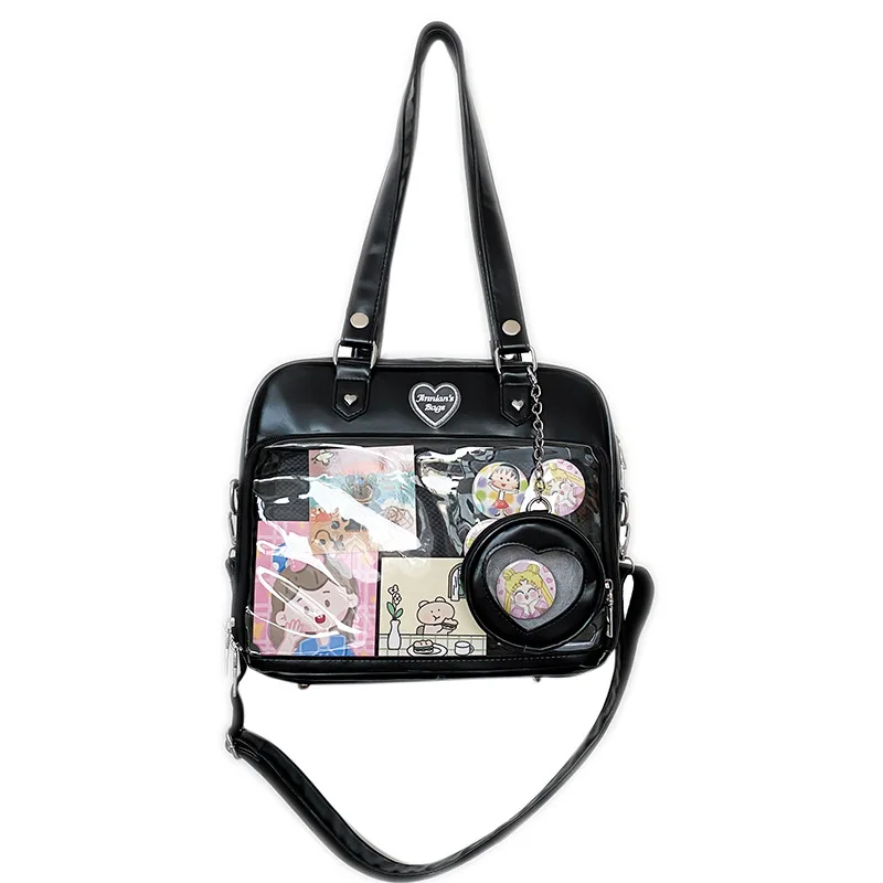 JK Ita Uniform Tasche für Mädchen Harajuku Klar Schule Taschen Hohe Qualität Pin Abzeichen Display Schulter Tasche Damen Klare Fenster totes