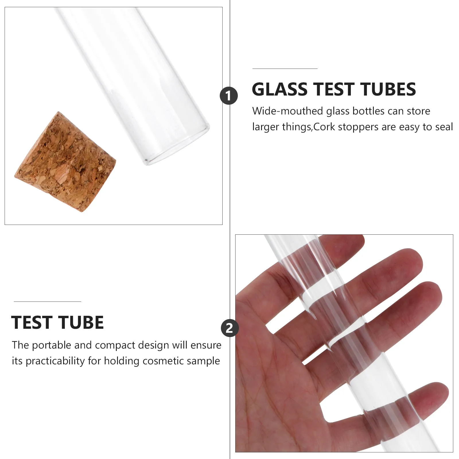 4Pcs Glass Test Tubes Cork Stopper Set Transparent Flat Round Bottom Cosmetics Sample Powder Liquid Storage Scientific