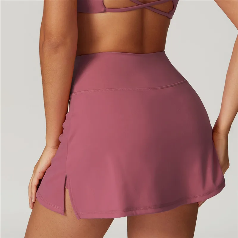 New Tennis Skirts Women's Shorts-Skirt Two Layered High Waist Fitness Badminton Mini Skirt Pocket Athletic Sports Skirts