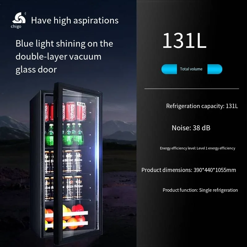 131L Home Commercial Single-door Transparent Glass Wine Cabinet Refrigeration Display Cabinet Fresh-keeping Refrigerator Ice bar