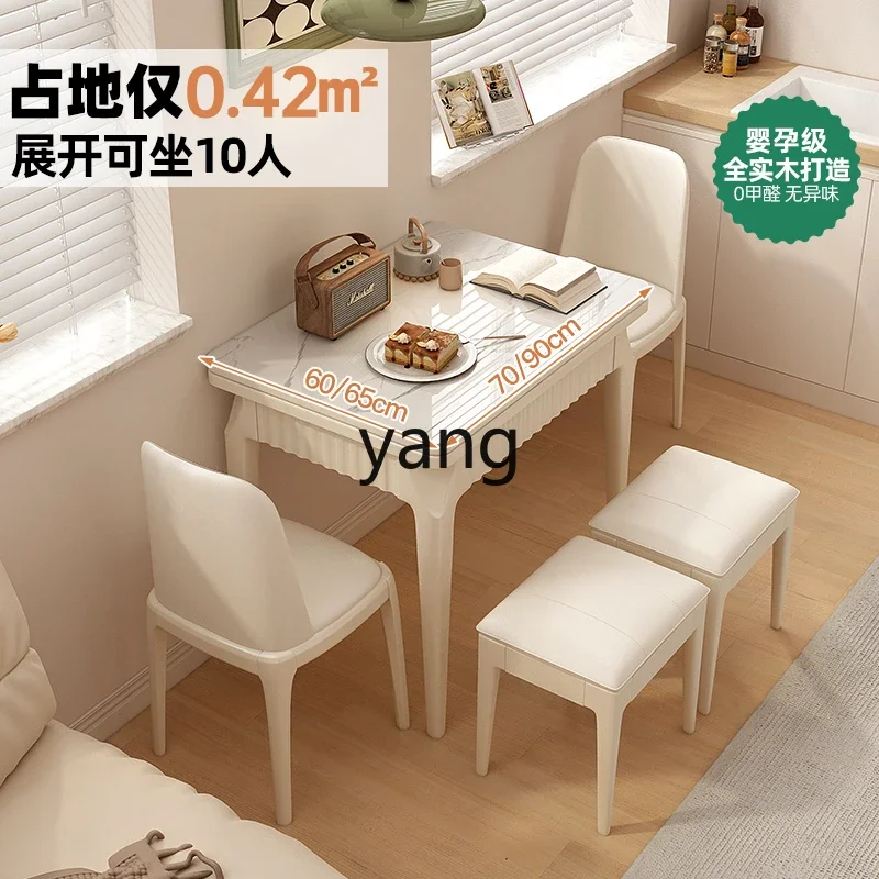 CCL solid wood rock slab folding simple household small apartment square retractable eating table