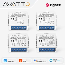 AVATTO ZigBee Tuya 1/2/3/4 Gang Mini Smart Switch DIY Light Switches Module Two-Way Control Works With Alexa Alice Google Home