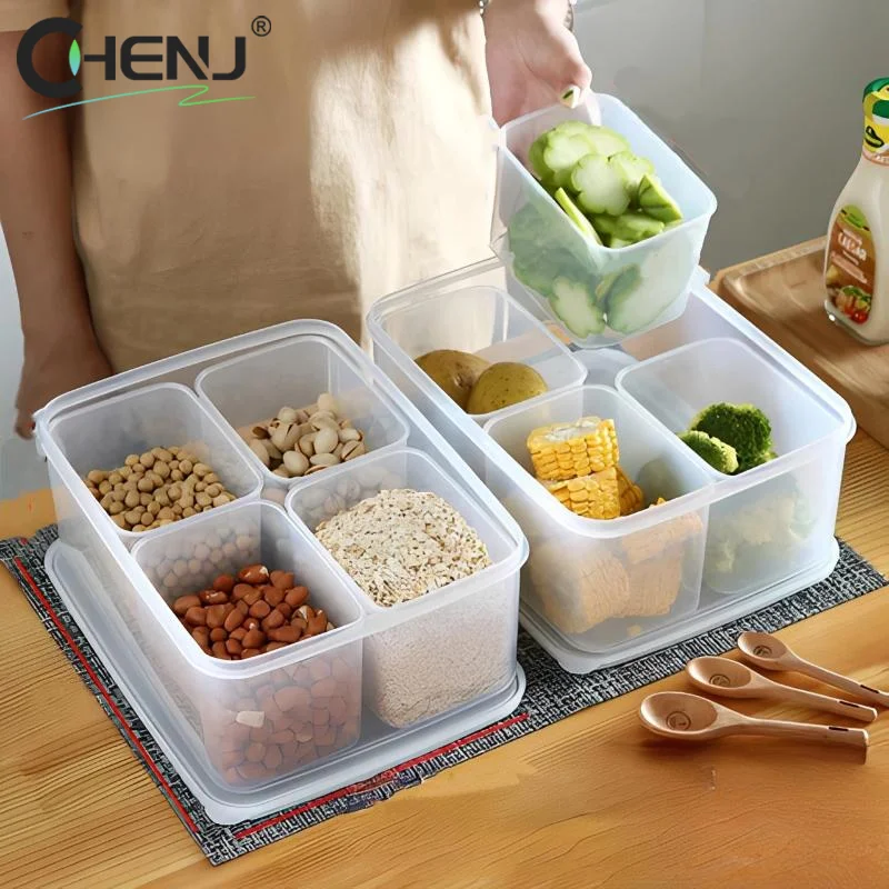 J 4 In 1 Refrigerator Storage Box M/L Size Meat Food Fresh-Keep Box Transparent Crisper Kitchen Fridge Storage Container