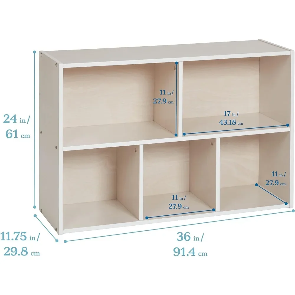 24in Shelf Streamline 5-Compartment Storage Cabinet Bookcase Classroom Furniture Bookshelf White Wash Freight Free Living Room