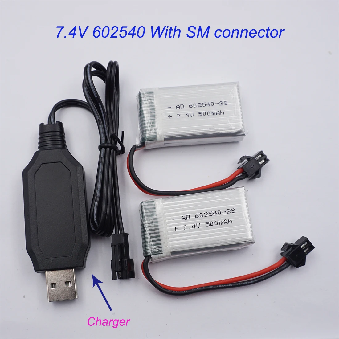 2pcs 7.4V 500mAh 3.7Wh 25C Rechargeable Polymer Li Battery Lipo 602540 SM For Helicopter Models JJRC H11C H11D FPV RC Drone