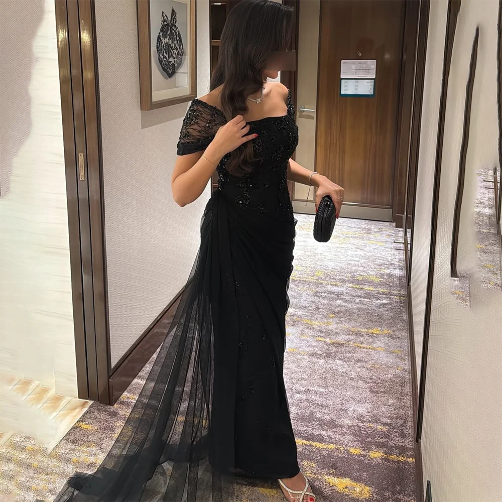 Black Evening Dress Customized Off The Shoulder Crystal Glitter Prom Straight Long Dresses  Elegant Formal Party Dress 2025