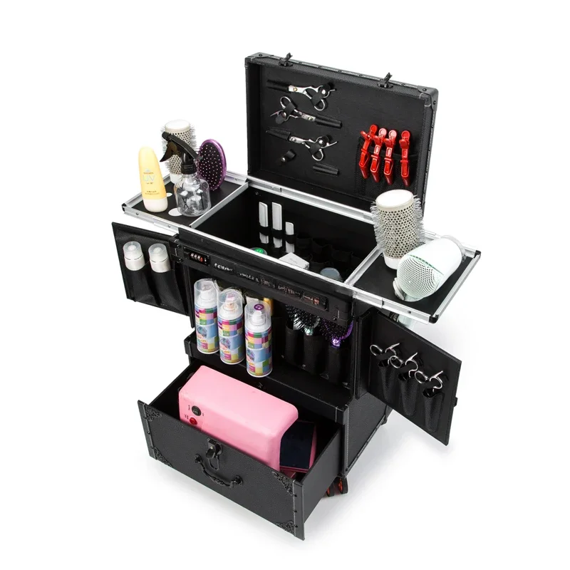 Punk Hairdressing Toolbox Trolley Luggage Bag Nail Black Retro Grandma Salon Drawer Professional Makeup Tool Box Large Suitcase