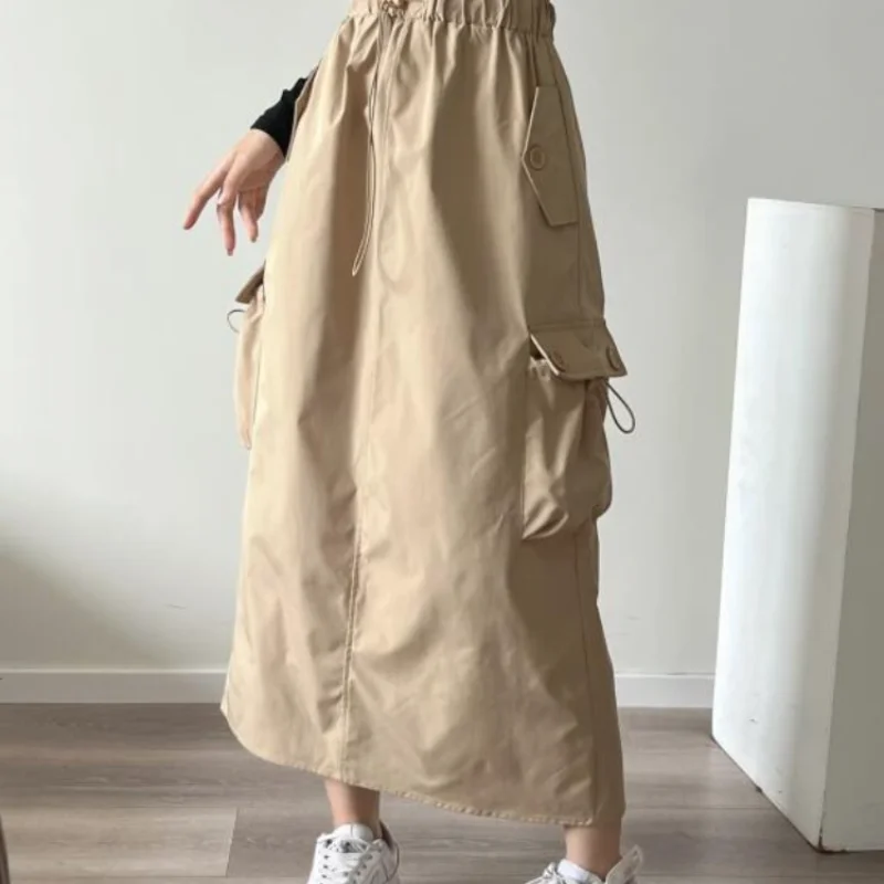 جيب العمل ألف خط نصف طول تنورة المرأة الخريف نمط جديد الحلو كول حار فتاة عالية الخصر الرباط سبليت الورك التفاف طويل #2