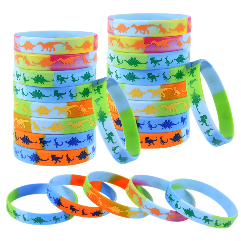 12Pcs Dinosaur Silicone Bracelets Kids Favors Gift For Jurassic World Dinosaur Jungle Birthday Party Decoration Supplies Mixed