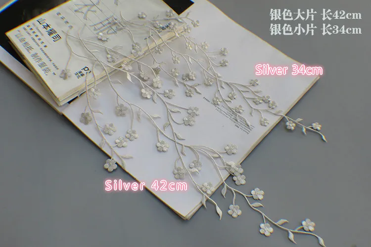 1 Stück Spitze Patch DIY Gold Silber Pflaumen blüte Stickerei Blumen applikation Stoff Aufkleber Kleidung Hochzeits dekoration ironisch – Detail 7