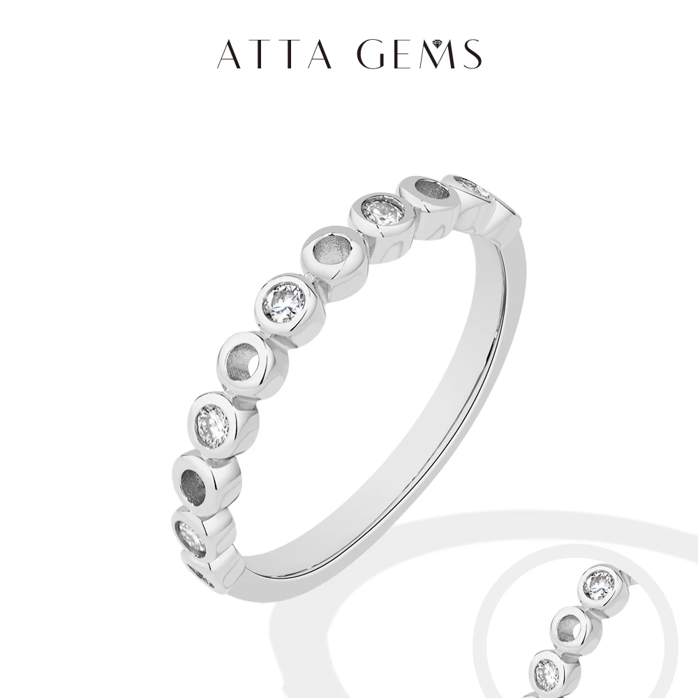 

ATTAGEMS Synthetic Moissanite Ring D VVS1 S925 Silver Semi-Eternity Stackable Hollow Out Rings for Women Classic Wedding Jewelry