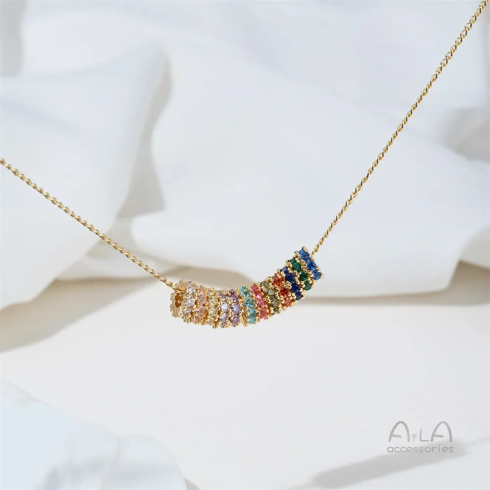 T382 14K Gold-plated Zircon Birthstone 8mm Spacer Pieces, Hand-made Diy String Pearl Crystal Bracelet Accessory Material