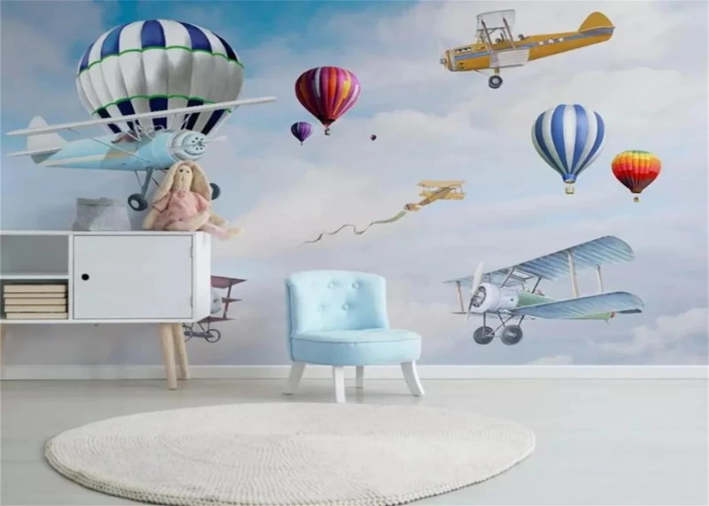 

Custom wallpaper Children's room Cartoon Hot Air Balloon airplane background mural Home decor Kindergarten decor 3d wallpaper