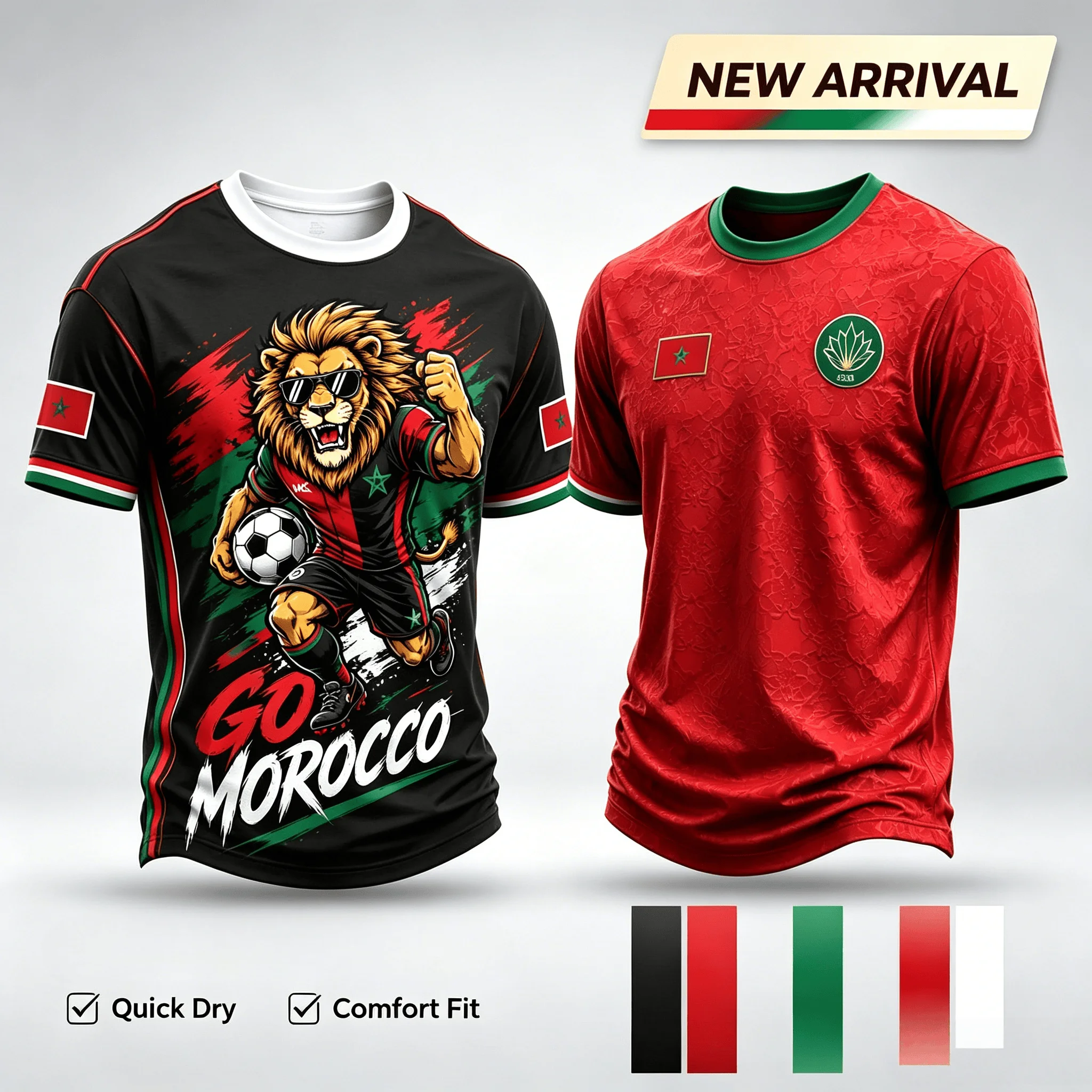Morocco 2026 Away Soccer Jersey Black Green Short Sleeve Football Shirt Print Unisex Fan Supporter Sport Tee Top Casual Sport