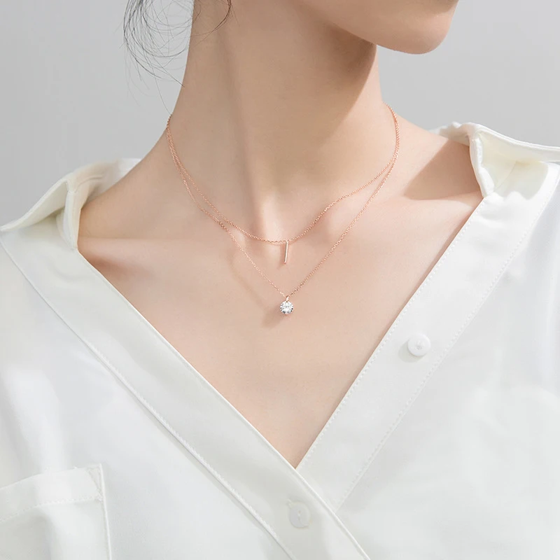 Modian New 925 Sterling Sliver Dazzling Zircon Geometric Double Chain Pendant for Women Adjustable Necklace Fine Jewelry Bijoux