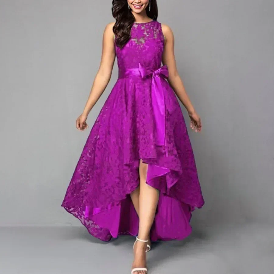 2025, Damen-Hochzeits-Brautjungfernkleid, elegante Spitze, süßes Abendkleid, Übergröße, schlank, hohe Taille, Schleife, Maxikleider, weiblich
