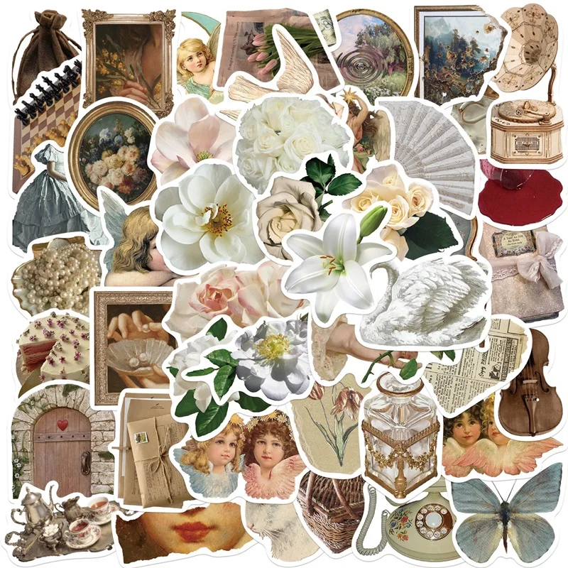 

10/30/50 шт. винтажные наклейки из ПВХ с цветком, эстетические украшения «сделай сам», скрапбукинг, корейские канцелярские принадлежности, школьные принадлежности для детей