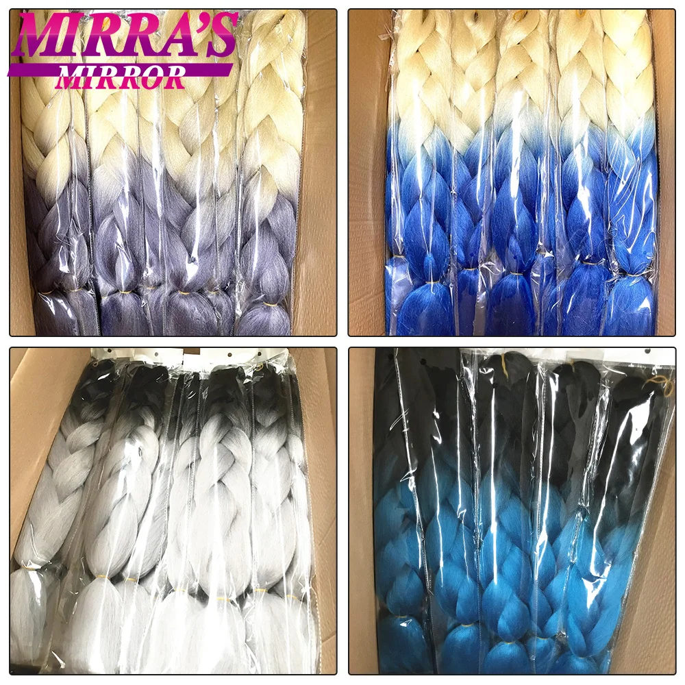 Kinder-Flechthaar, vorgedehnt, Ombre-Jumbo-Zöpfe, synthetisches Flechthaar, Rot, Rosa, Blau, Grau, 61 cm lange Haarverlängerungen für Frauen – Detail 21