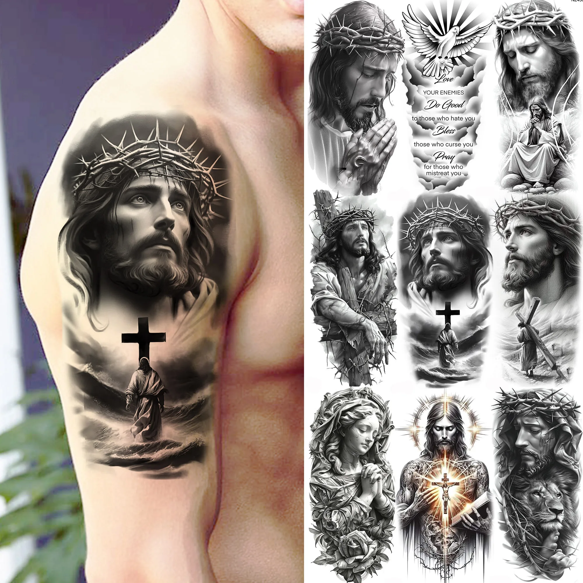 

1 Sheet Holy Jesus Nun Pray Temporary Tattoos Christian Good Friday Tatoos Waterproof Realistic Fake Tattoo Sticker Last Long