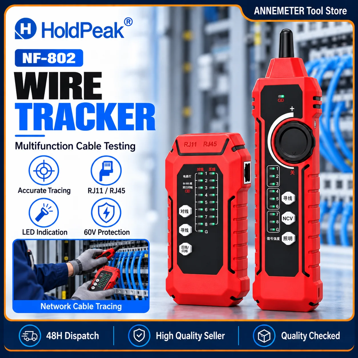 Intelligent Network Cable Tester RJ45 CAT5 CAT6 CAT7 LAN Wire Tracker Tone Generator Telephone Polarity POE Port Flash