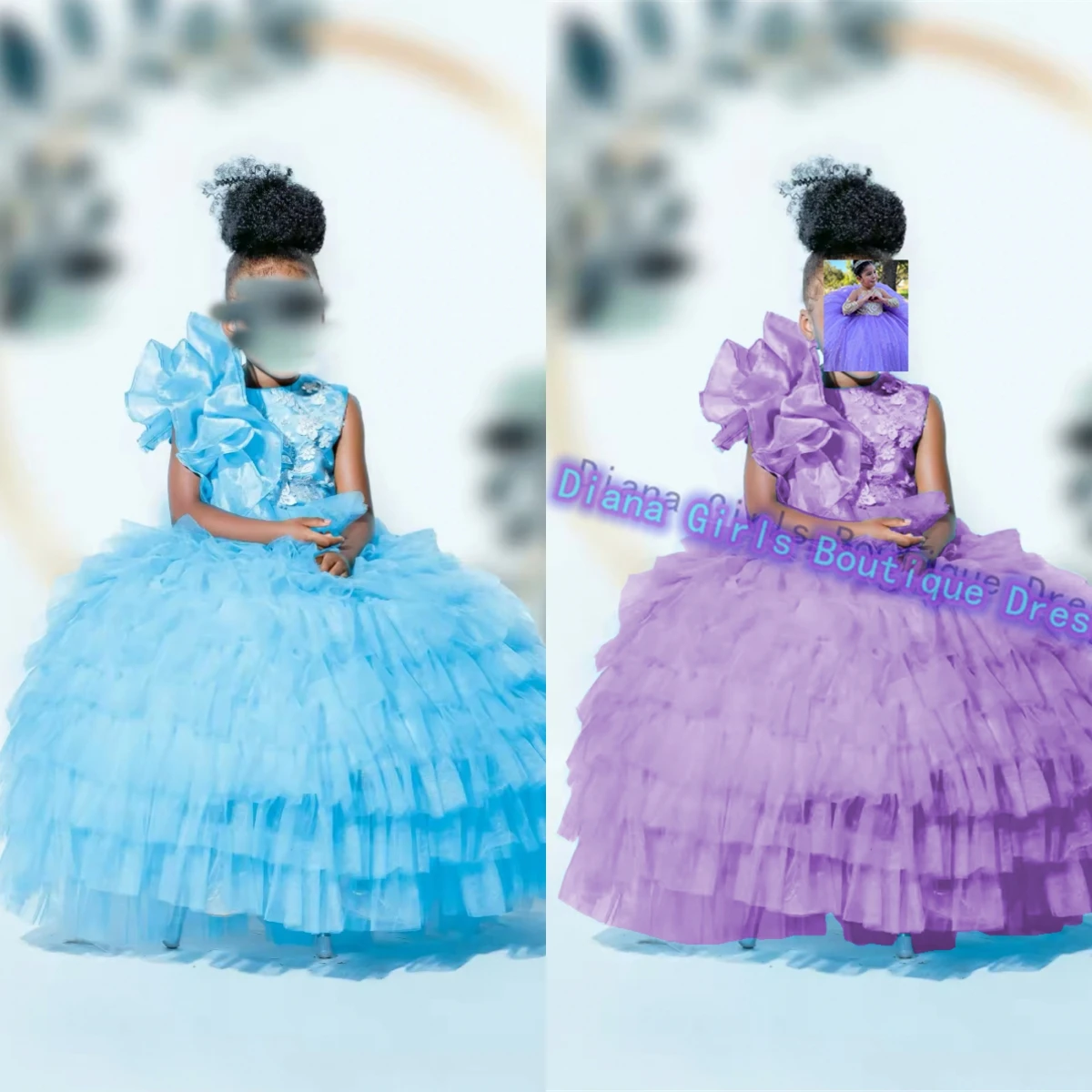 Vestido de lujo de calidad con flores azul cielo para niña, vestido de fiesta de princesa esponjoso de tul con estampado para fiesta de cumpleaños y noche, vestidos personalizados